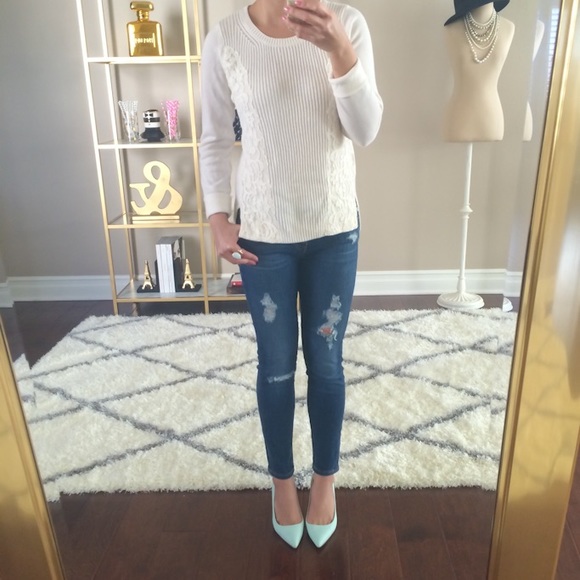 LOFT Sweaters - LOFT lace edge off white sweater NEW